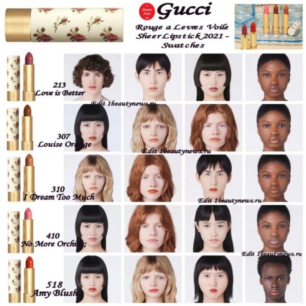 Новые оттенки губных помад Gucci Rouge a Levres Voile Sheer Lipstick 2021